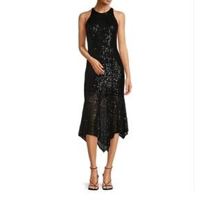 NWT Badgley Mischka Halter Neck Sleeveless Sequin Sheath Midi Dress Size 6